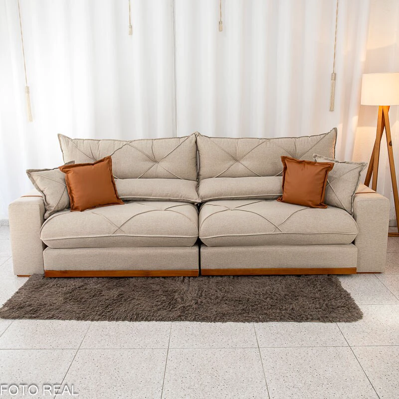 Sofá Retrátil Reclinável Gran Bello 2.90m Linho Bege - Molas Ensacadas - Imagem 3