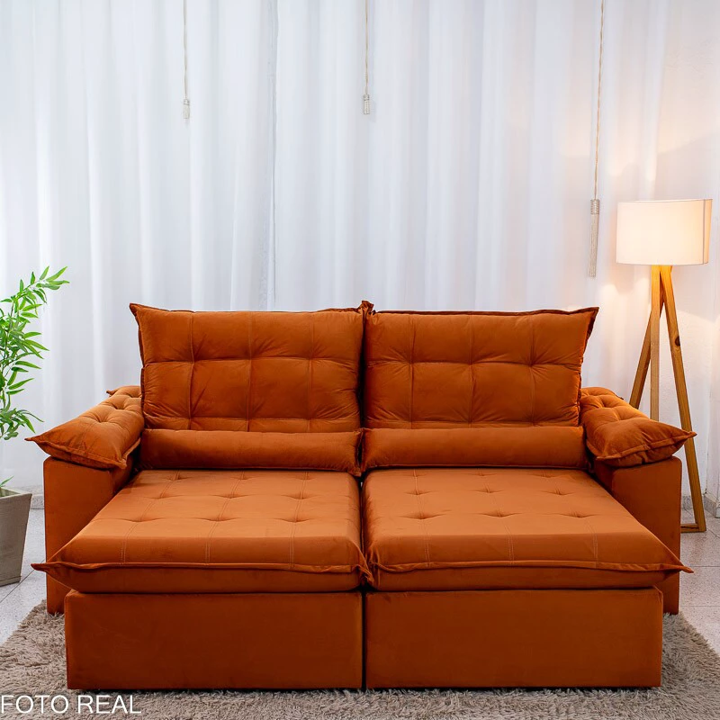 Sofá Retrátil Reclinável Emanuelly 2.30m Veludo Terracota 24 - Imagem 8