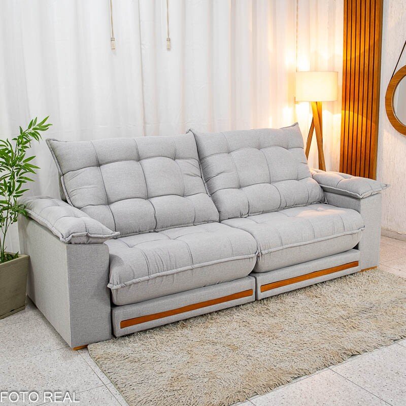 Sofá Retrátil Reclinável Barcelona 2.50m Linho Cinza 461 - D33 e Molas Ensacadas - Imagem 4