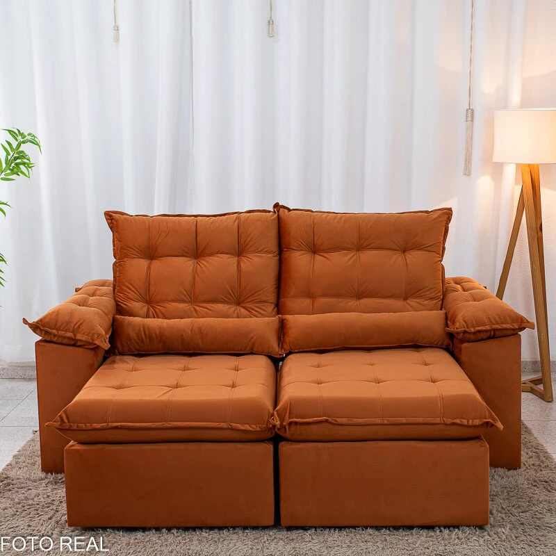 Sofá Retrátil Reclinável Emanuelly 2.00m Veludo Terracota 24 - Imagem 5