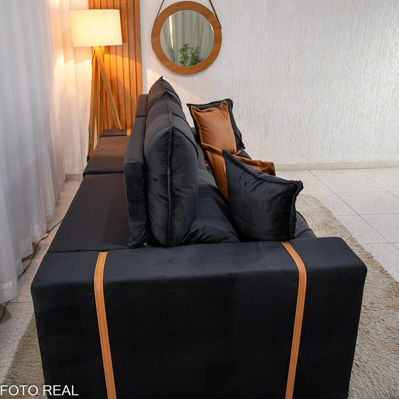 Sofá Retrátil Reclinável Gran Bello 2.30m Veludo Preto 21 - Molas Ensacadas Pocket - Imagem 2