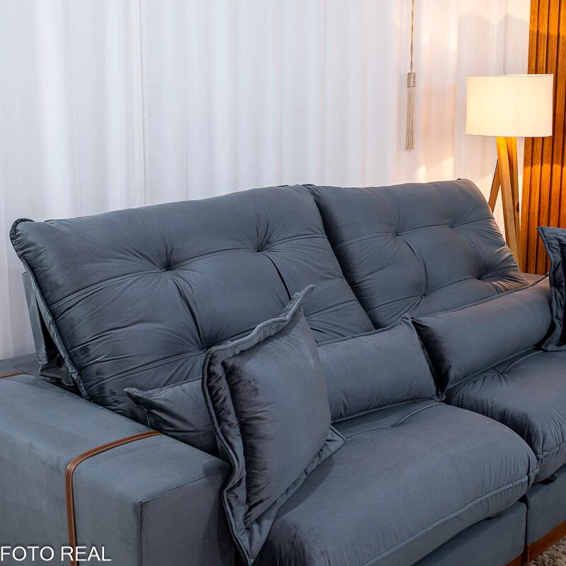 Sofá Retrátil Reclinável Toronto 2.50m Veludo Chumbo 4053 - D33 e Molas Ensacadas - Imagem 2