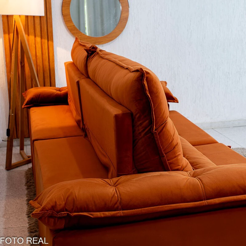Sofá Retrátil Reclinável Emanuelly 2.30m Veludo Terracota 24 - Imagem 2