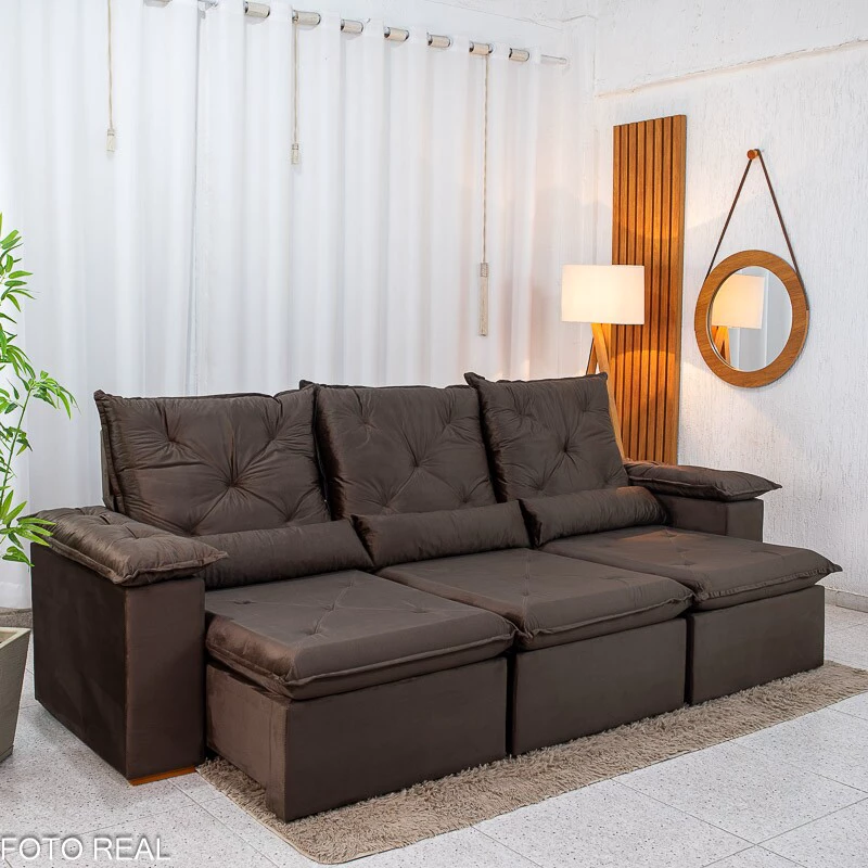 Sofá Retrátil Reclinável City 2.70m Veludo Marrom - Sem Caixa - Imagem 2