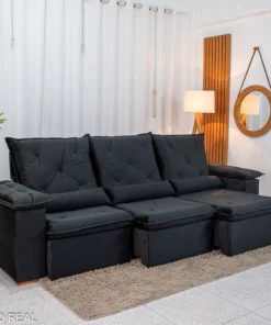Sofá Retrátil Reclinável City 2.70m Veludo Preto - Sem Caixa