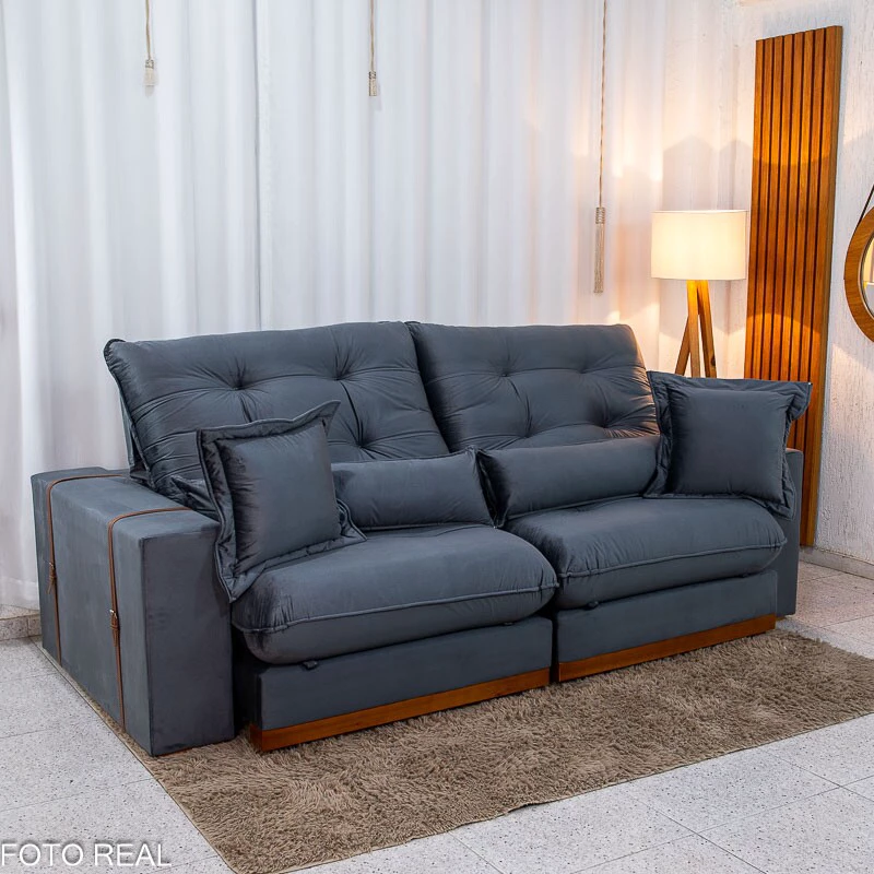 Sofá Retrátil Reclinável Toronto 2.50m Veludo Chumbo 4053 - D33 e Molas Ensacadas - Imagem 5