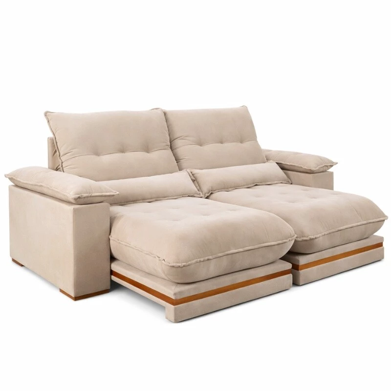 Sofá Retrátil Reclinável Ibis 2.30m Veludo Bege 827 - D33 e Molas Ensacadas - Imagem 6