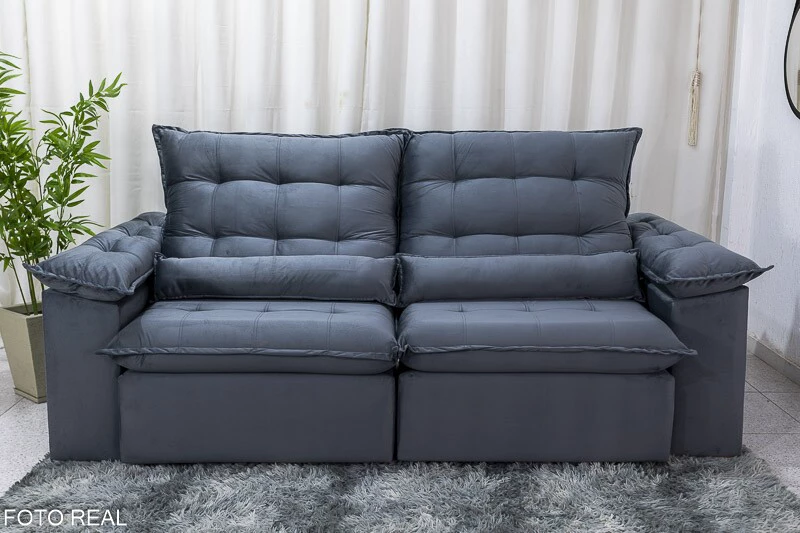 Sofá Retrátil Reclinável Emanuelly 2.00m Veludo Cinza 20 - Imagem 4