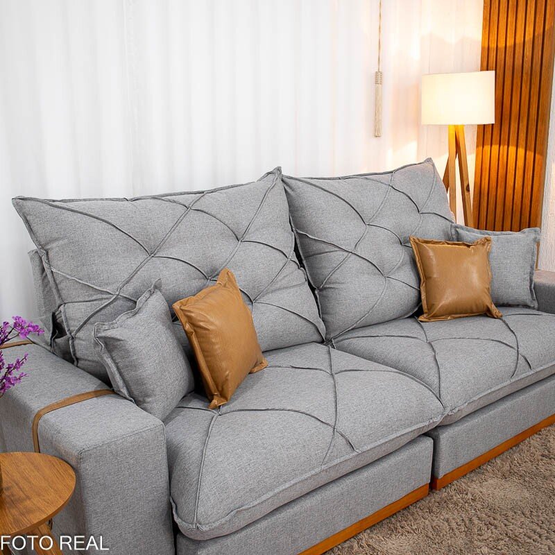 Sofá Retrátil Reclinável Malibu 2.50m Linho Cinza 1008 - D33 e Molas Ensacadas - Imagem 9