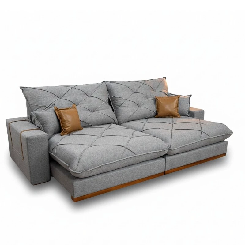 Sofá Retrátil Reclinável Malibu 2.90m Linho Cinza 1008 - D33 e Molas Ensacadas - Imagem 4