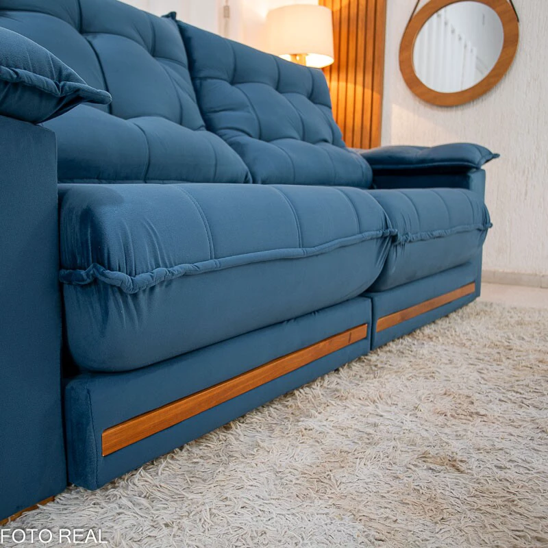 Sofá Retrátil Reclinável Barcelona 2.30m Veludo Azul 325 - D33 e Molas Ensacadas - Imagem 3