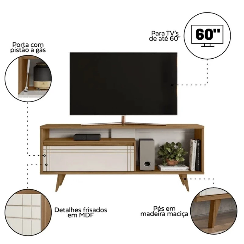 Rack Bancada NT 1315 Larg. 1.63m Freijó/Off para TV até 60" - Notável - Imagem 5