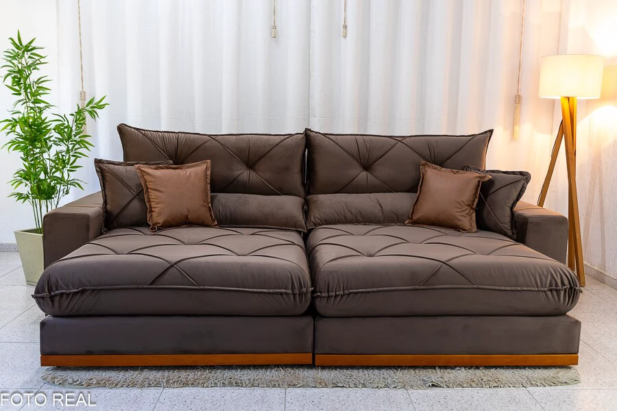 Sofá Retrátil Reclinável Gran Bello 2.90m Veludo Marrom - Molas Ensacadas - Imagem 2
