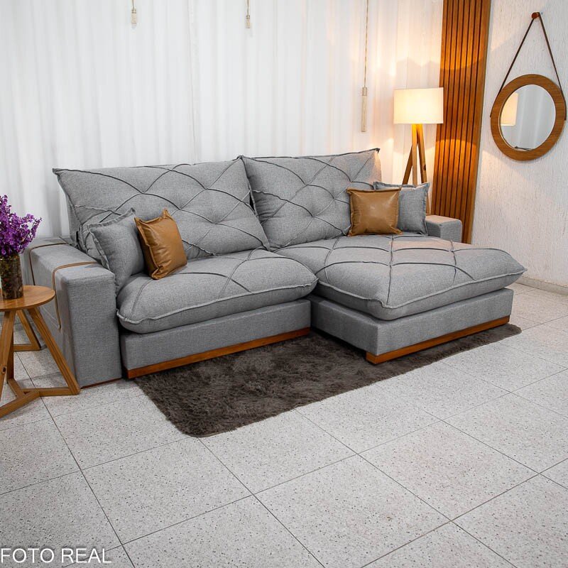 Sofá Retrátil Reclinável Malibu 2.90m Linho Cinza 1008 - D33 e Molas Ensacadas