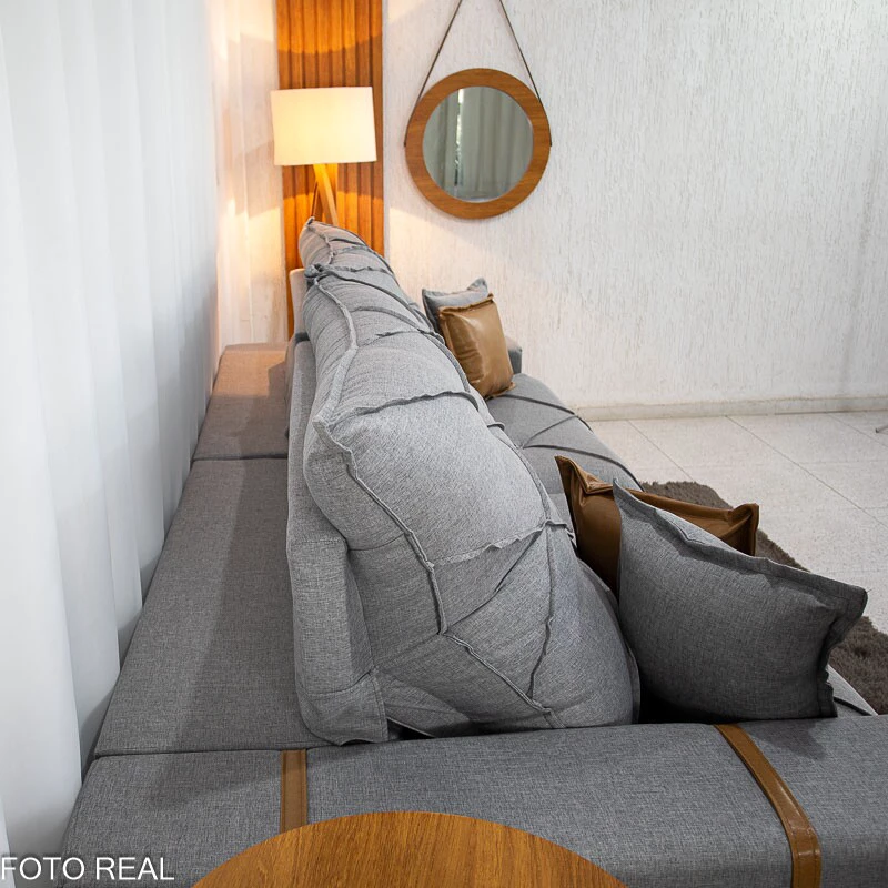 Sofá Retrátil Reclinável Malibu 2.90m Linho Cinza 1008 - D33 e Molas Ensacadas - Imagem 3