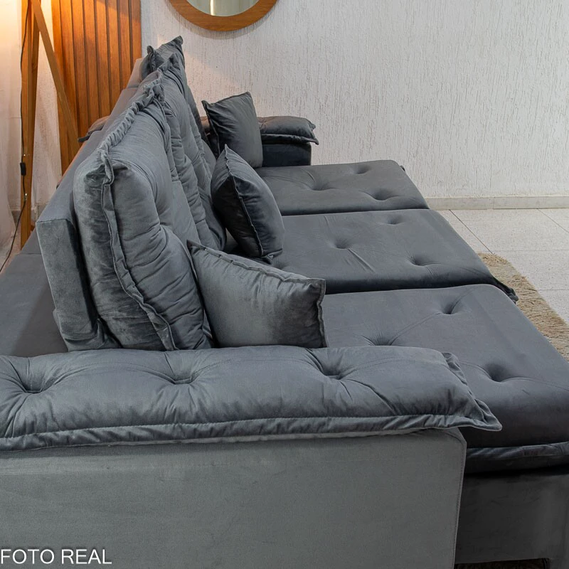 Sofá Retrátil Reclinável Porto Madri 2.70m Veludo Cinza - Imagem 8