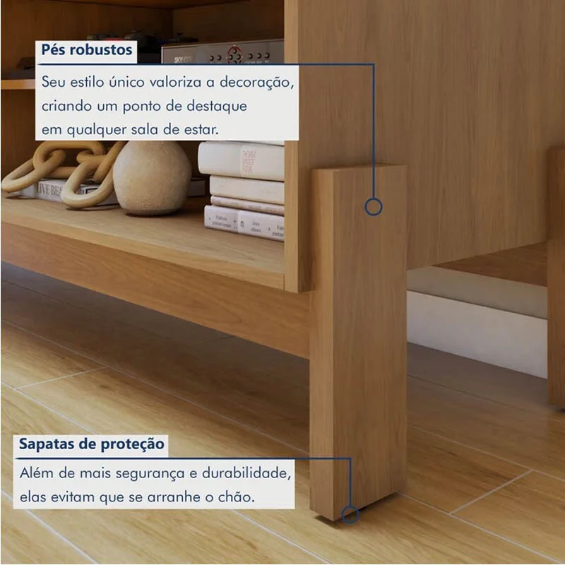 Rack Bancada Ouro Preto Larg. 1.64m Cinamomo/Off C/Detalhe Frisado para TV até 65" - Valdemóveis - Imagem 4