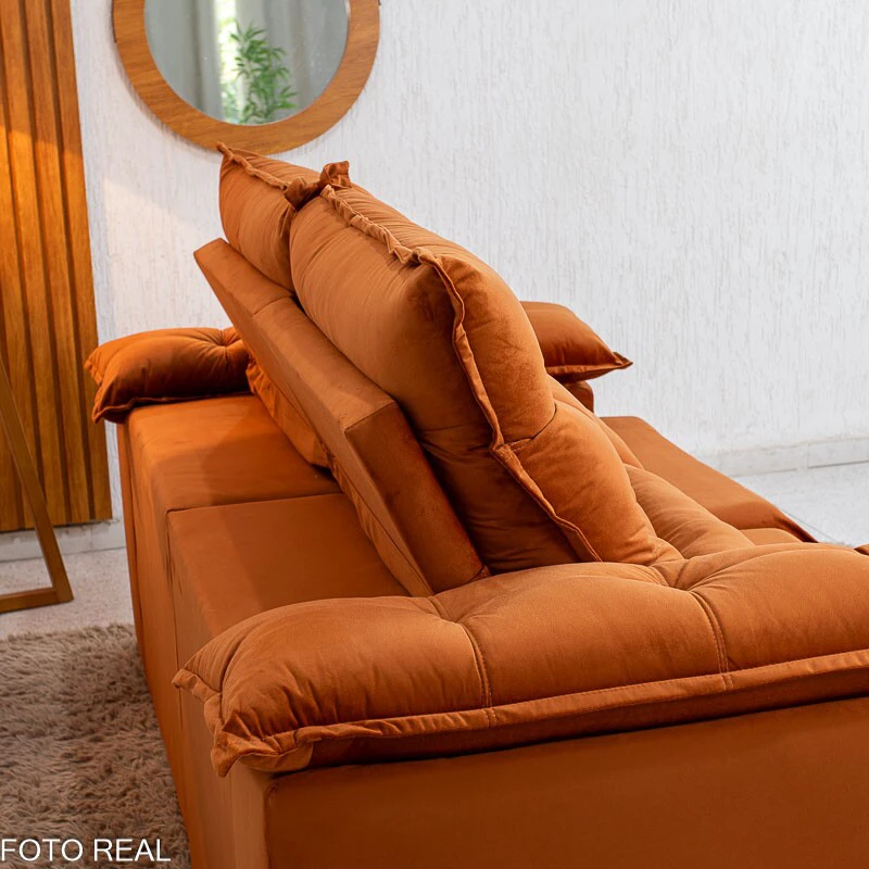 Sofá Retrátil Reclinável Emanuelly 2.00m Veludo Terracota 24 - Imagem 7