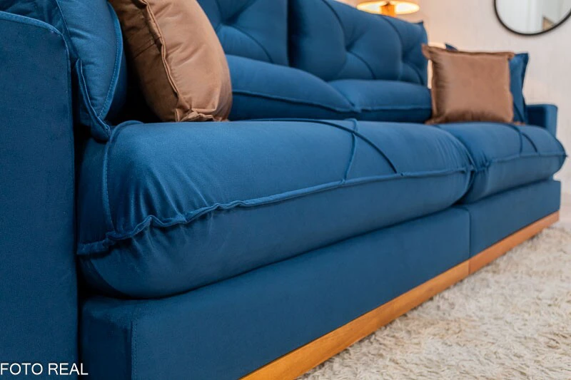 Sofá Retrátil Reclinável Gran Bello 2.90m Veludo Azul - Molas Ensacadas - Imagem 2