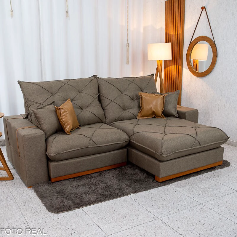 Sofá Retrátil Reclinável Malibu 2.50m Linho Marrom 1007 - D33 e Molas Ensacadas