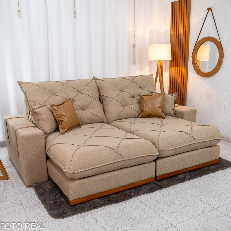 Sofá Retrátil Reclinável Malibu 2.50m Linho Bege 1006 - D33 e Molas Ensacadas - Imagem 7