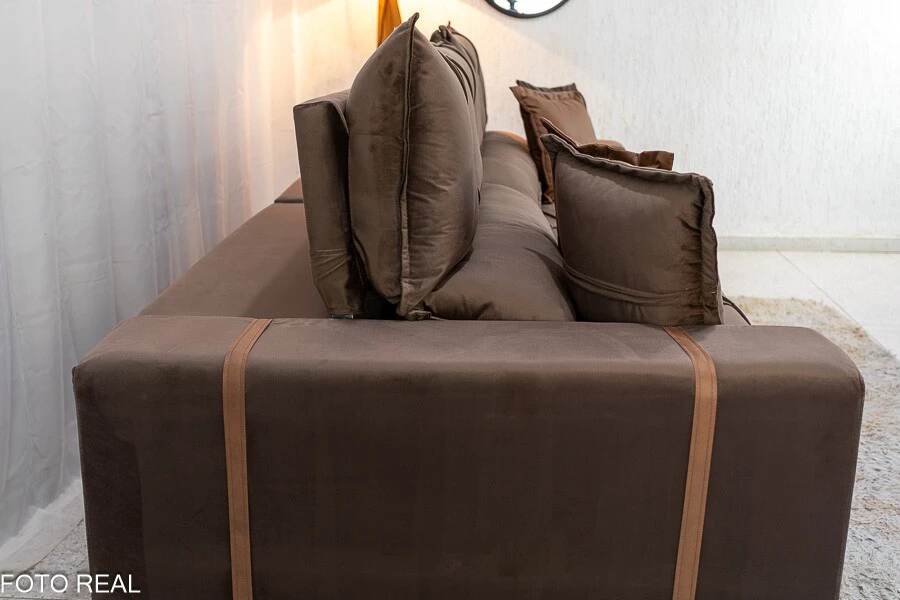 Sofá Retrátil Reclinável Gran Bello 2.90m Veludo Marrom - Molas Ensacadas - Imagem 9