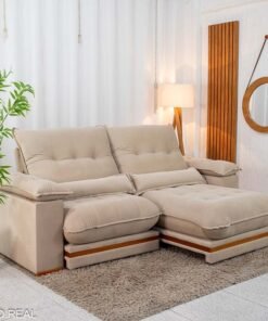 Sofá Retrátil Reclinável Ibis 2.30m Veludo Bege 827 - D33 e Molas Ensacadas