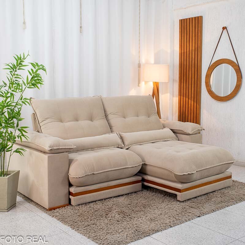 Sofá Retrátil Reclinável Ibis 2.30m Veludo Bege 827 - D33 e Molas Ensacadas