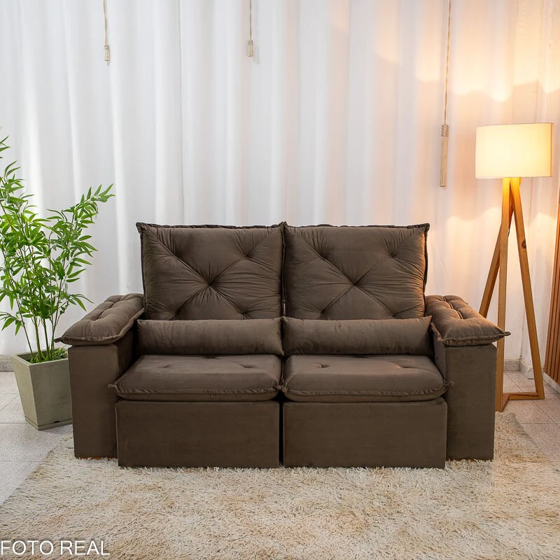 Sofá Retrátil Reclinável City 2.00m Veludo Marrom - Sem Caixa - Imagem 10