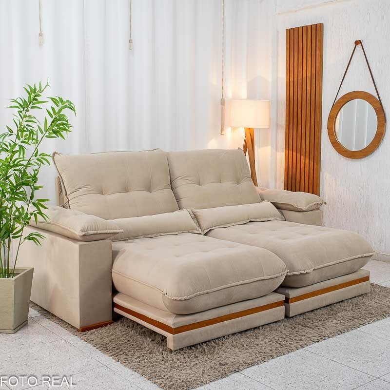 Sofá Retrátil Reclinável Ibis 2.30m Veludo Bege 827 - D33 e Molas Ensacadas - Imagem 7