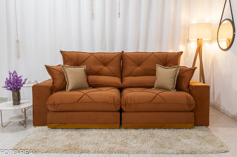 Sofá Retrátil Reclinável Gran Bello 2.30m Veludo Terracota 24 - Molas Ensacadas Pocket - Imagem 4