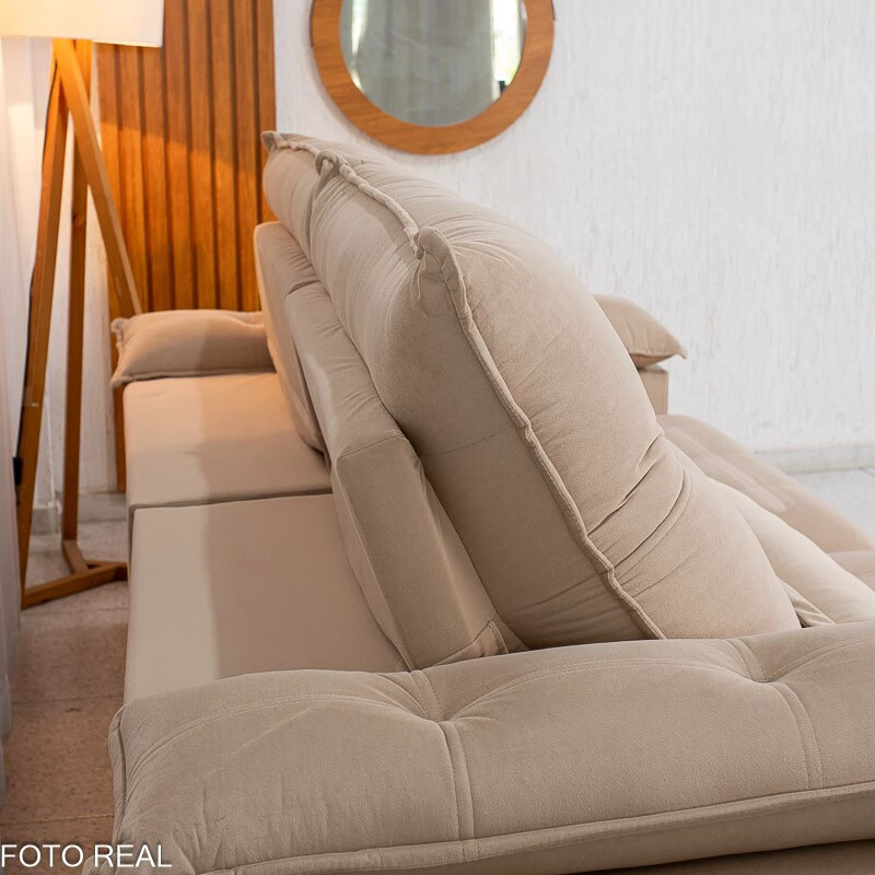 Sofá Retrátil Reclinável Ibis 2.30m Veludo Bege 827 - D33 e Molas Ensacadas - Imagem 2