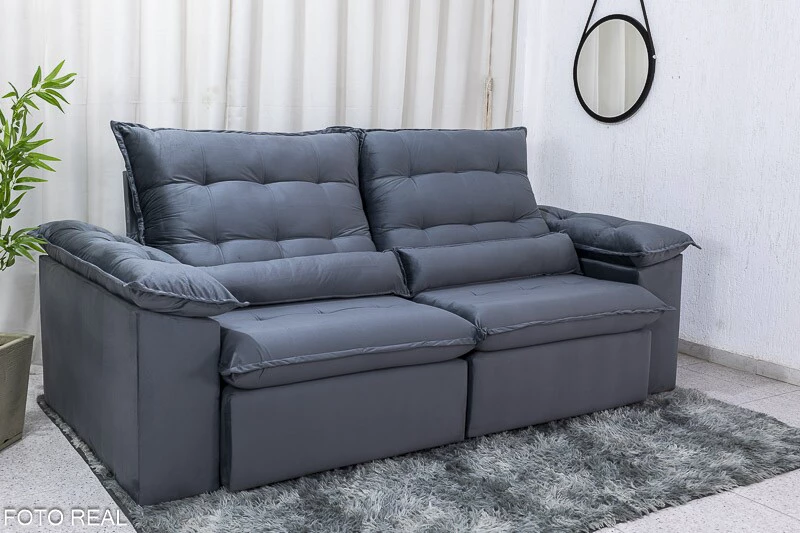 Sofá Retrátil Reclinável Emanuelly 2.00m Veludo Cinza 20 - Imagem 6