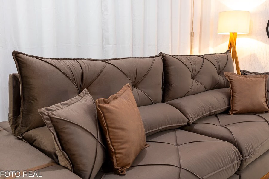 Sofá Retrátil Reclinável Gran Bello 2.90m Veludo Marrom - Molas Ensacadas - Imagem 7