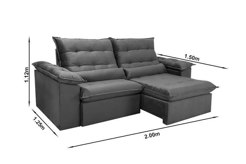 Sofá Retrátil Reclinável Emanuelly 2.00m Veludo Cinza 20 - Imagem 7