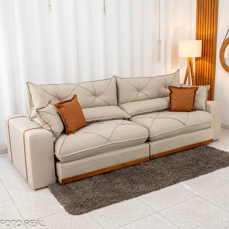 Sofá Retrátil Reclinável Gran Bello 2.90m Linho Bege - Molas Ensacadas - Imagem 6