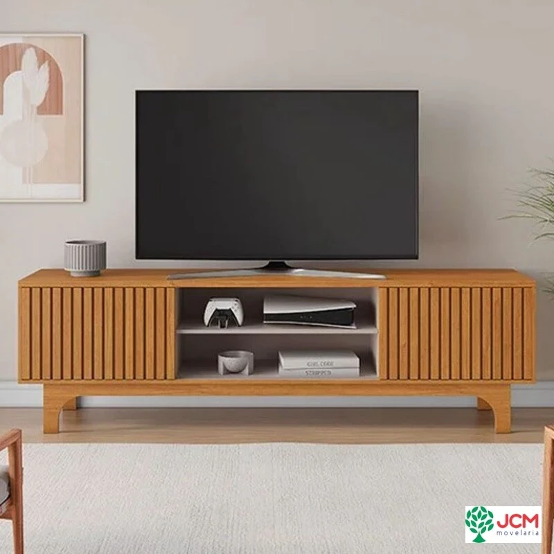Rack Triunfo Ripado Larg. 2.00m Cinamomo/Off para TV até 70" - JCM