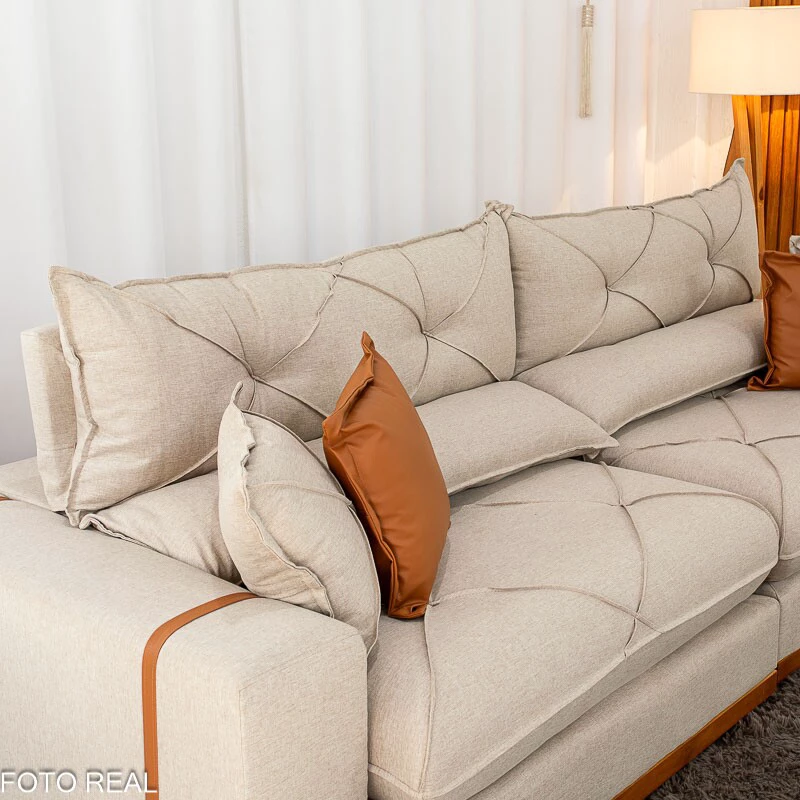 Sofá Retrátil Reclinável Gran Bello 2.90m Linho Bege - Molas Ensacadas - Imagem 2
