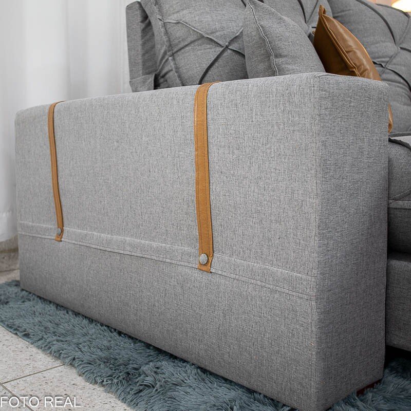 Sofá Retrátil Reclinável Malibu 2.50m Linho Cinza 1008 - D33 e Molas Ensacadas - Imagem 5