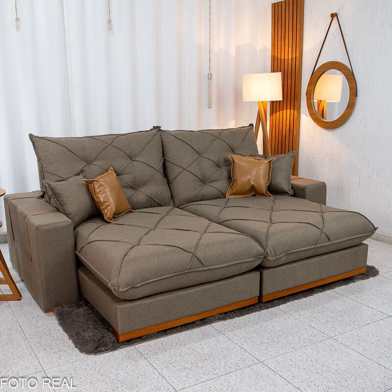 Sofá Retrátil Reclinável Malibu 2.50m Linho Marrom 1007 - D33 e Molas Ensacadas - Imagem 8