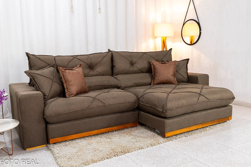 Sofá Retrátil Reclinável Gran Bello 2.90m Linho Marrom - Molas Ensacadas