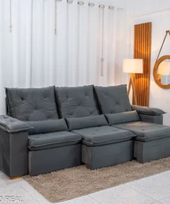 Sofá Retrátil Reclinável City 2.70m Veludo Cinza - Sem Caixa