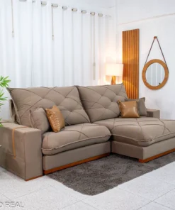 Sofá Retrátil Reclinável Malibu 2.90m Veludo Capuccino 828 - D33 e Molas Ensacadas