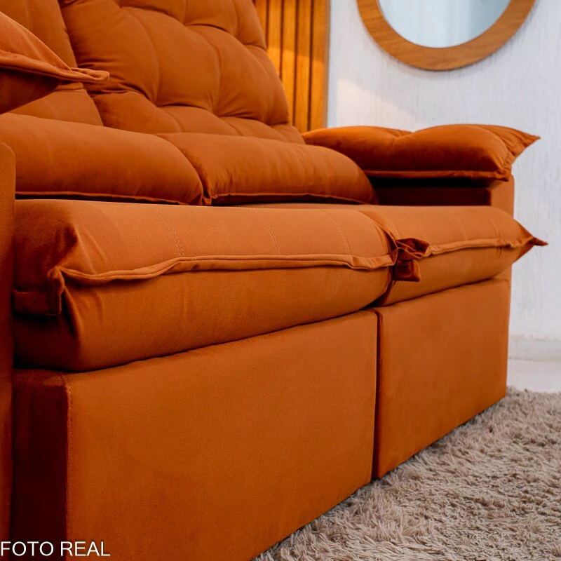 Sofá Retrátil Reclinável Emanuelly 2.30m Veludo Terracota 24 - Imagem 3