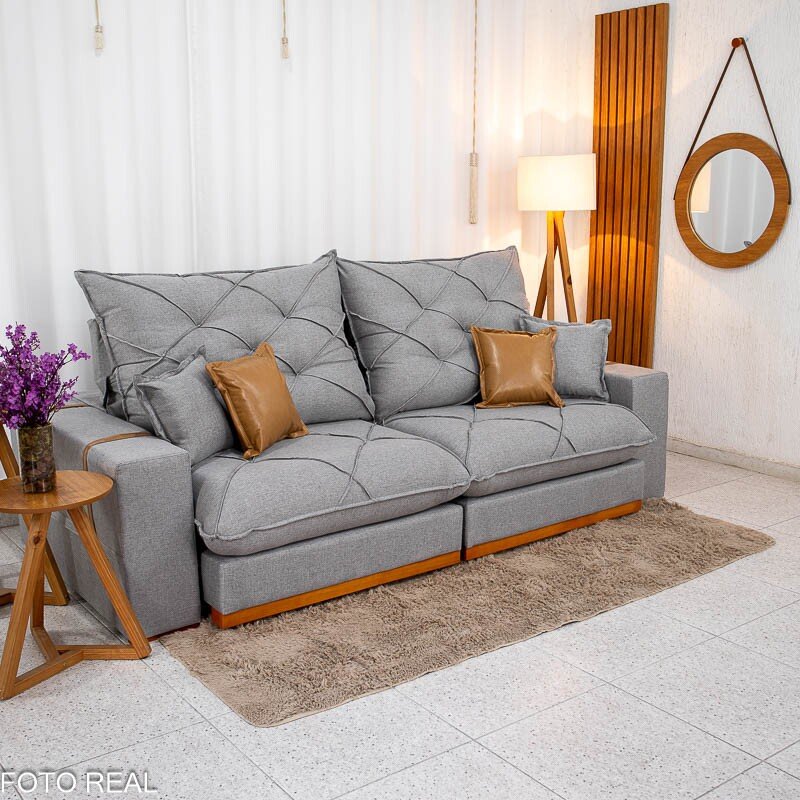 Sofá Retrátil Reclinável Malibu 2.50m Linho Cinza 1008 - D33 e Molas Ensacadas - Imagem 6