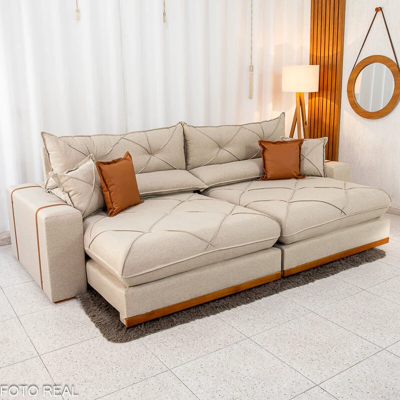 Sofá Retrátil Reclinável Gran Bello 2.90m Linho Bege - Molas Ensacadas - Imagem 8