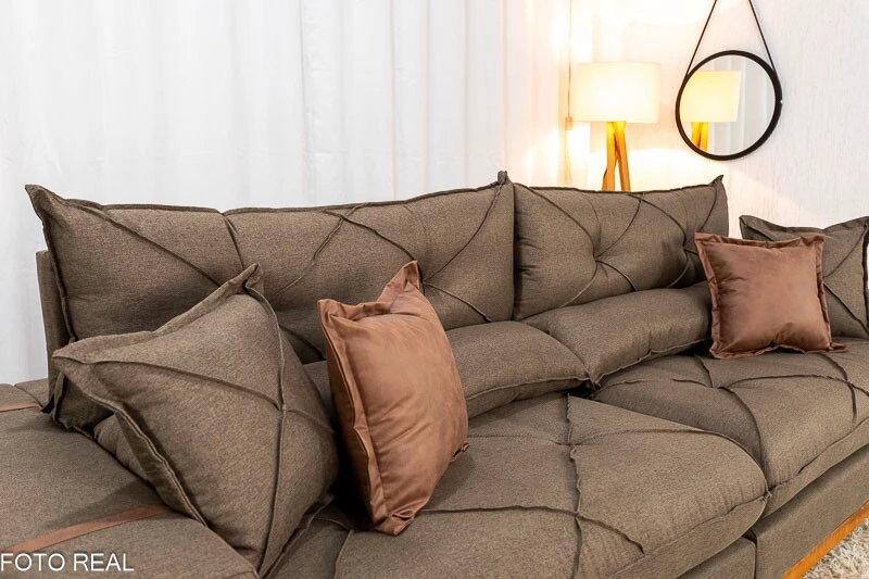 Sofá Retrátil Reclinável Gran Bello 2.90m Linho Marrom - Molas Ensacadas - Imagem 3