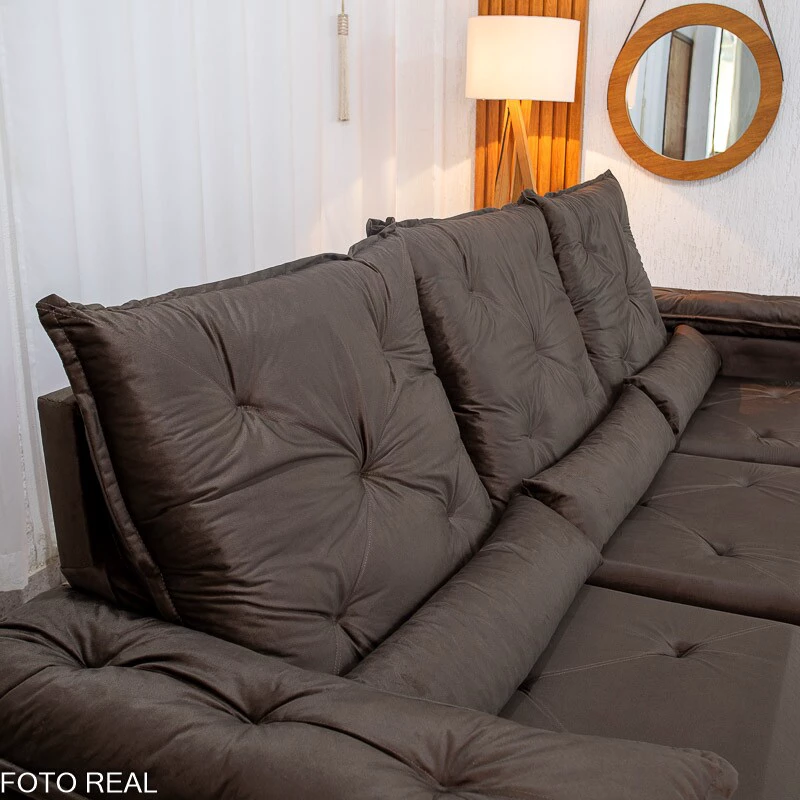 Sofá Retrátil Reclinável City 2.70m Veludo Marrom - Sem Caixa - Imagem 11