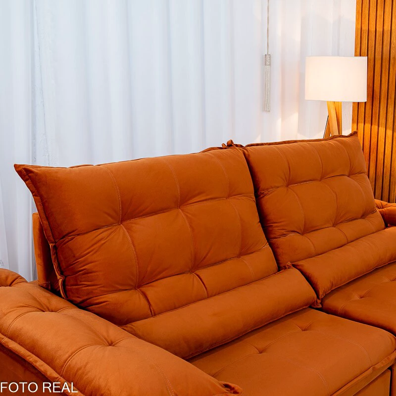 Sofá Retrátil Reclinável Emanuelly 2.30m Veludo Terracota 24 - Imagem 5
