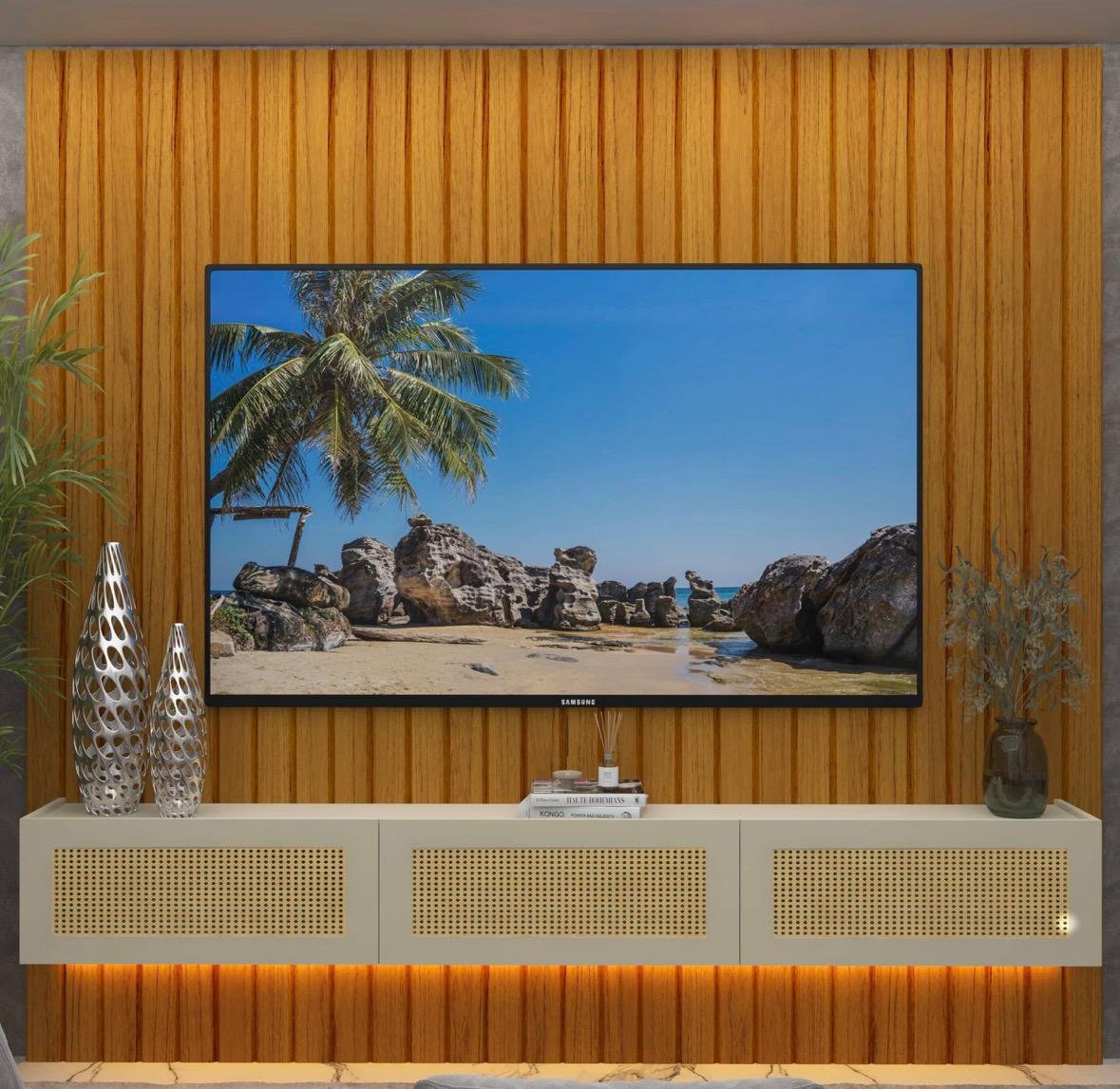Home Suspenso até 85″ Majestade 230 Naturale com Nicho Native Off White – GELIUS